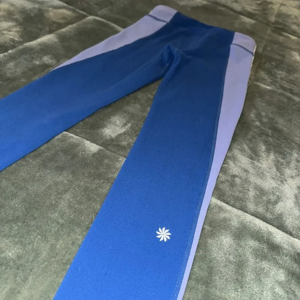 Athleta Girl Leggings M/8-10 Blue White Striped‎ Stretch Activewear Pull-On